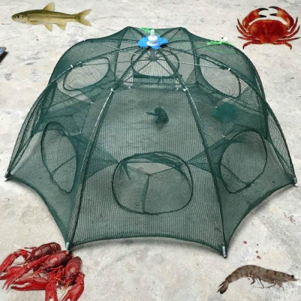 6 Holes Foldable Fishing Mesh Nylon Crab Shrimp Net 